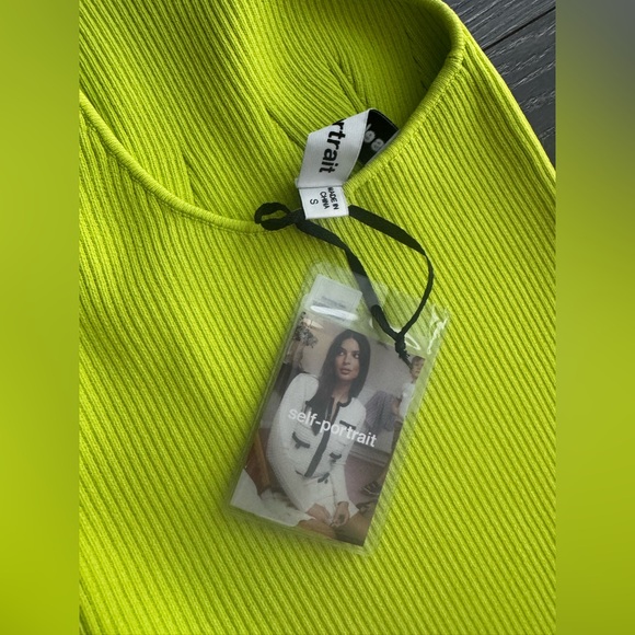 Self Portrait One - Shoulder Ribbed Knit Midi Dress Lime US 4 - Picture 6 of 6